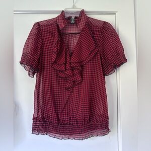 Sheer Red and Black Houndstooth Blouse